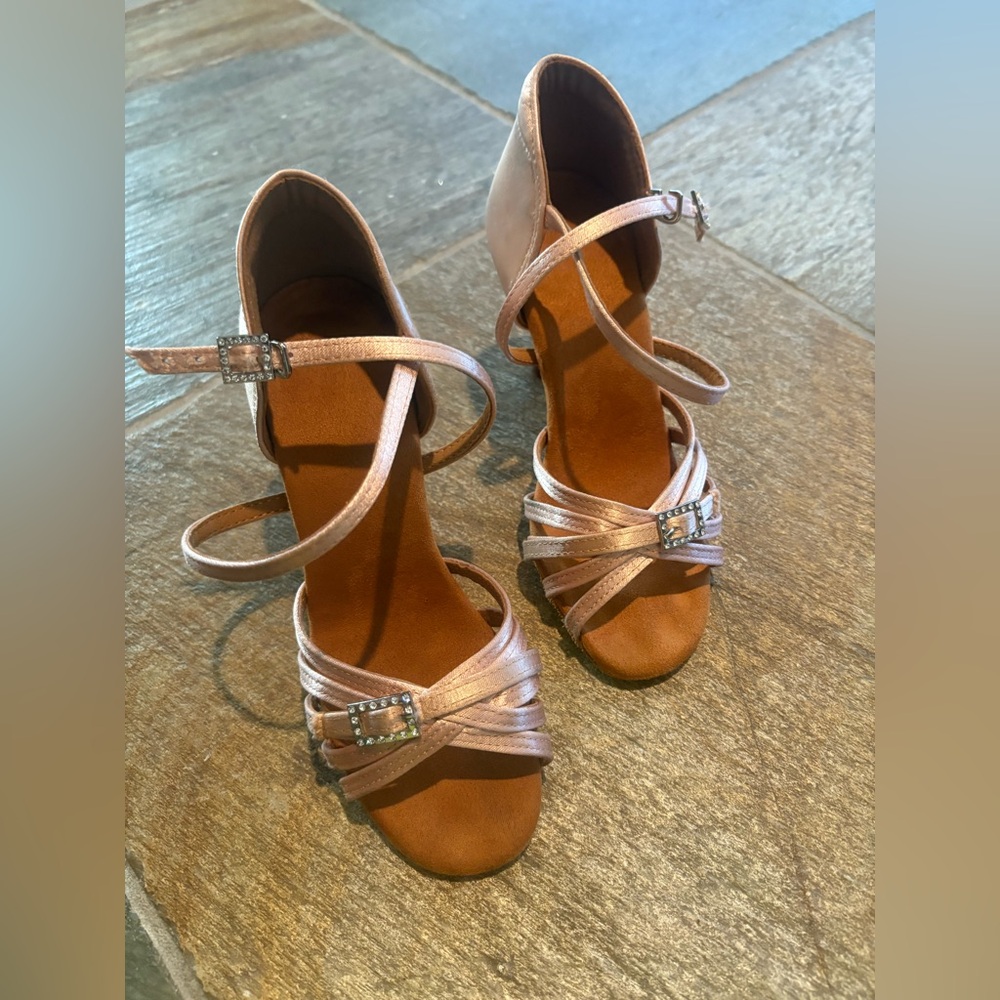 Latin Dance Heel . Elegant Strappy Heels with crystal Buckle